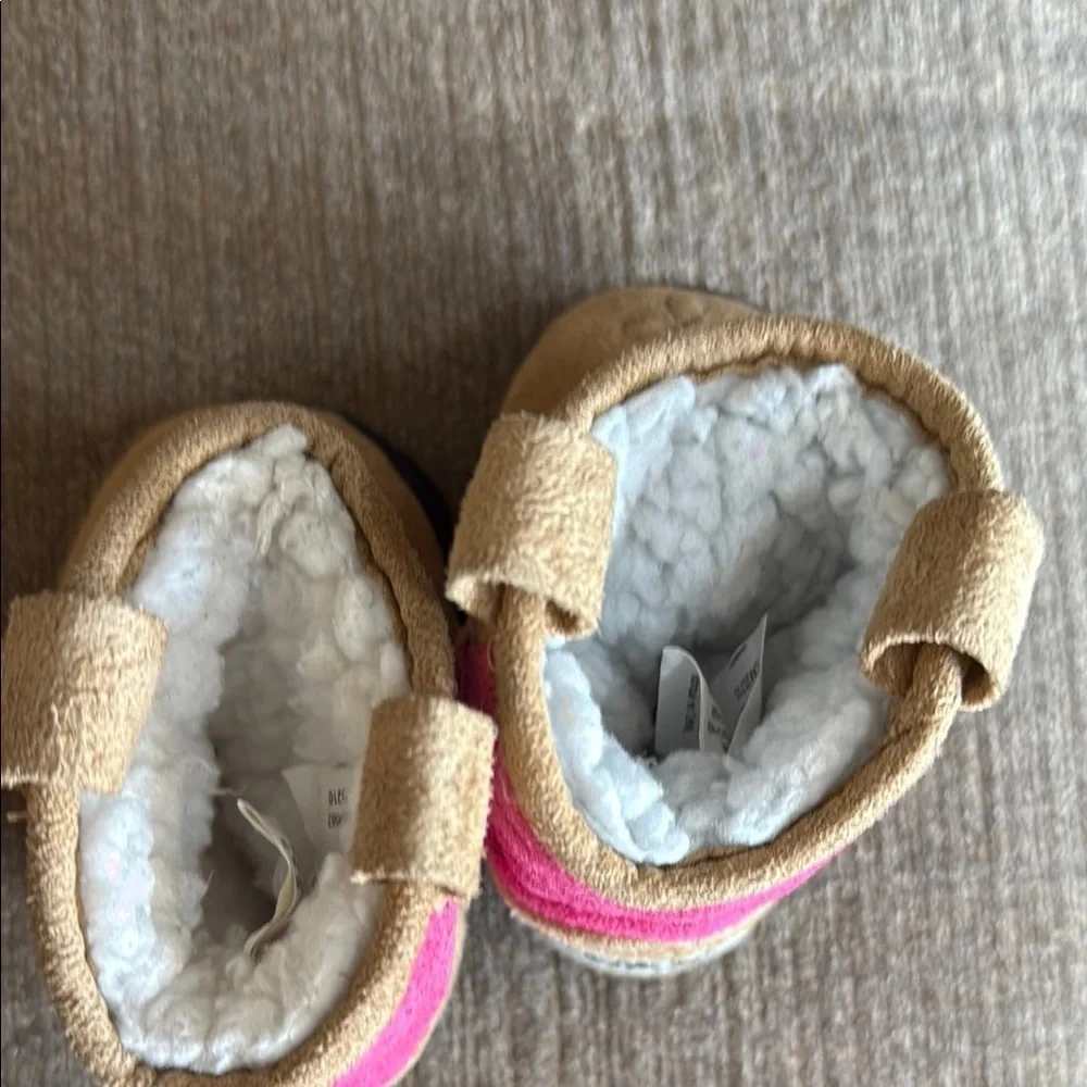 Cozy Pink and Tan Baby Boots Slippers, XS
